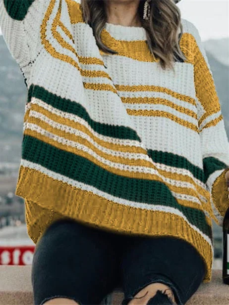 Women's Stitching Striped Printed Graphic Solid Color V-neck Long Sleeve Top