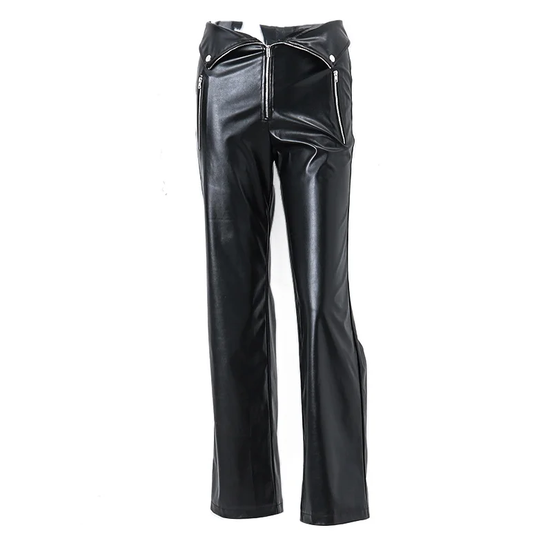 Uveng Uveng 2023 Ins Popular Women's High Waist Straight Loose Wide Leg Casual Pants Leather Pants