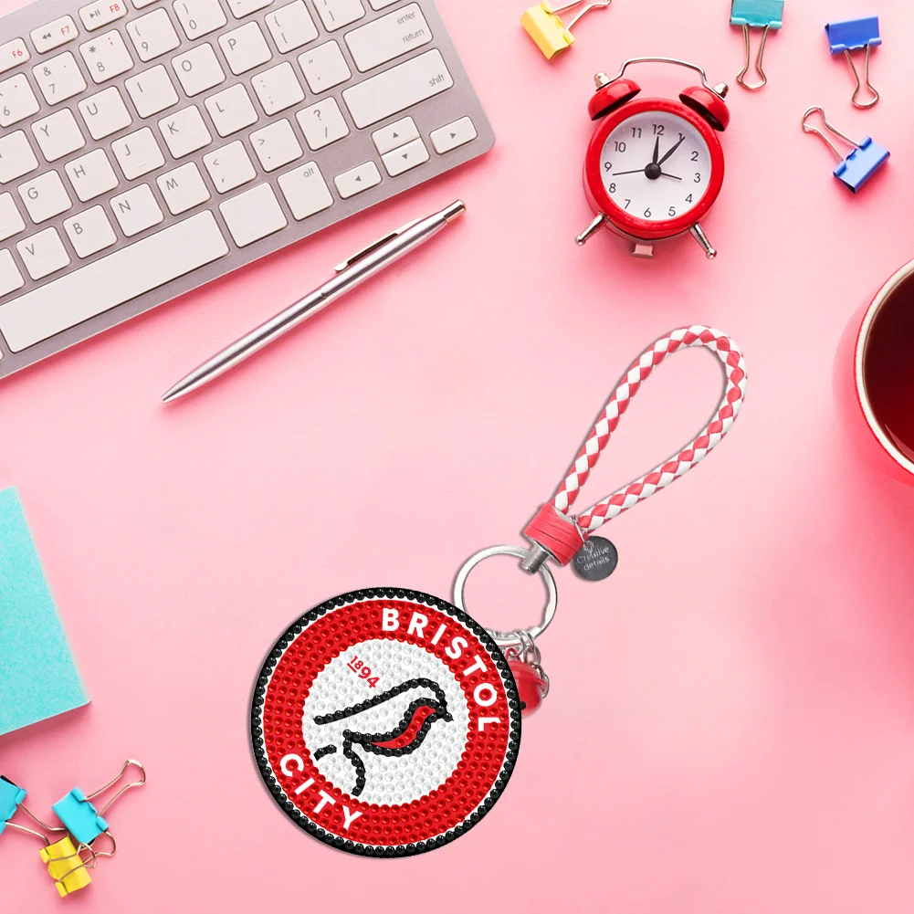 5D DIY Bristol FC Double Sided Full Drill Keyring Diamond Keychains Pendant