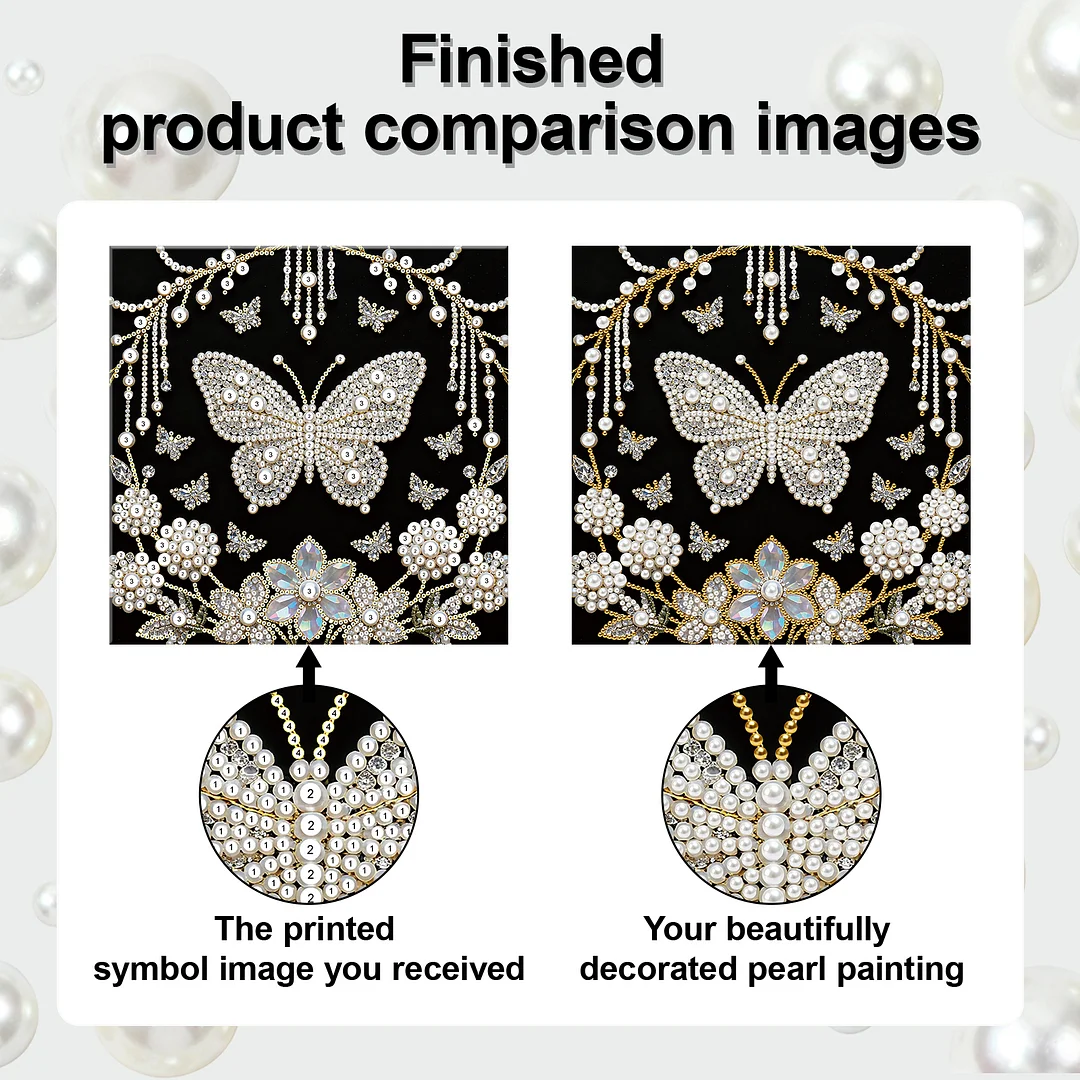 Flower Butterfly DIY Pearl Art Diamond Painting Kit Home Decor 25x25cm With Frame