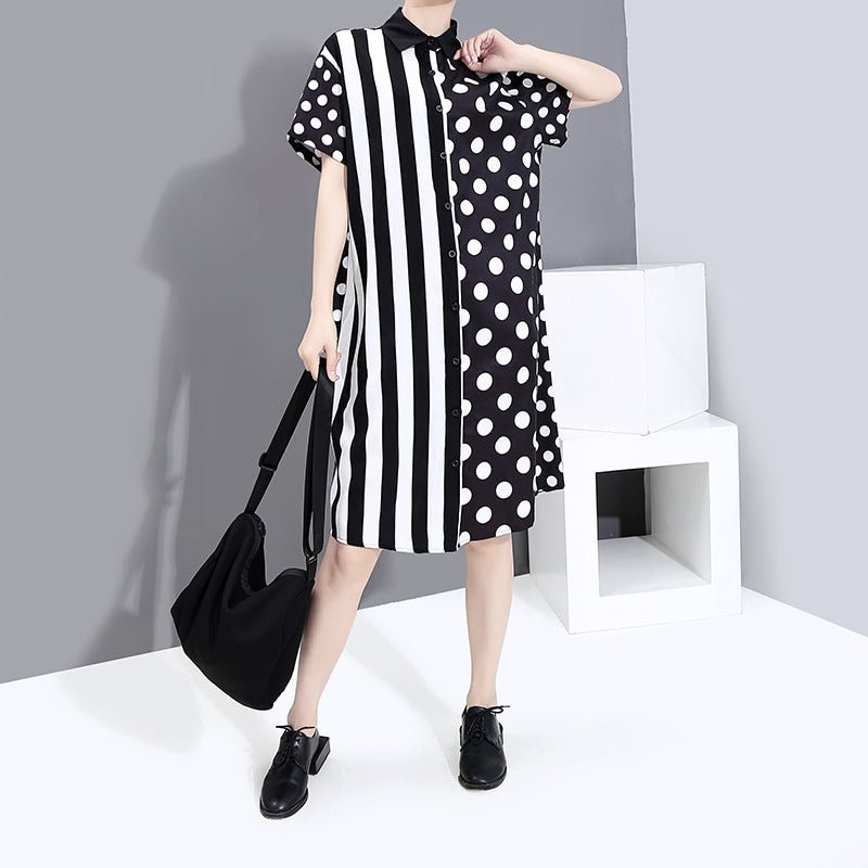 Polka Dot Dress Summer Mid-length Fashion Striped Stitching