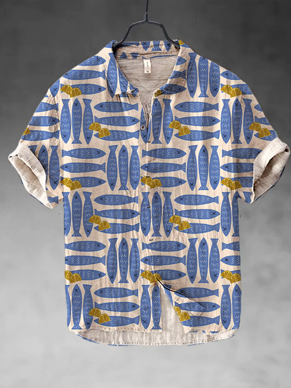 Men's A School Of Fish Art Print Short Sleeve Shirt