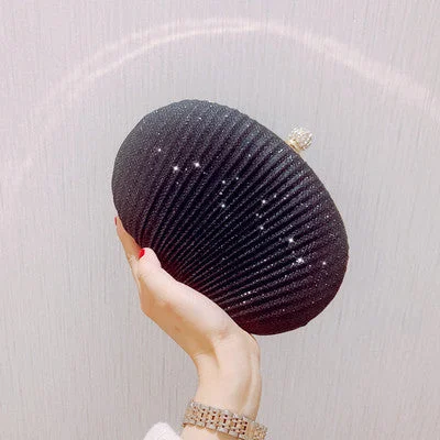 Women Evening Bag Shell Shape Glitter Clutch Bag