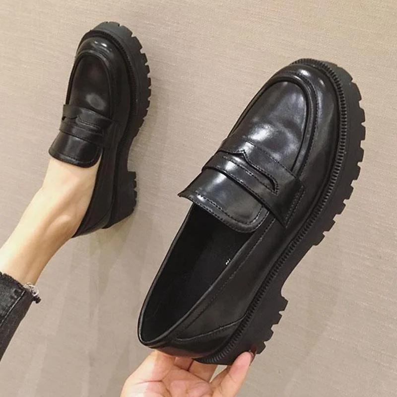Round Toe Street Style Chunky Heel Platform Women Loafers Shoes Black Punk Y2K Designer High Heel Women Pumps 1116