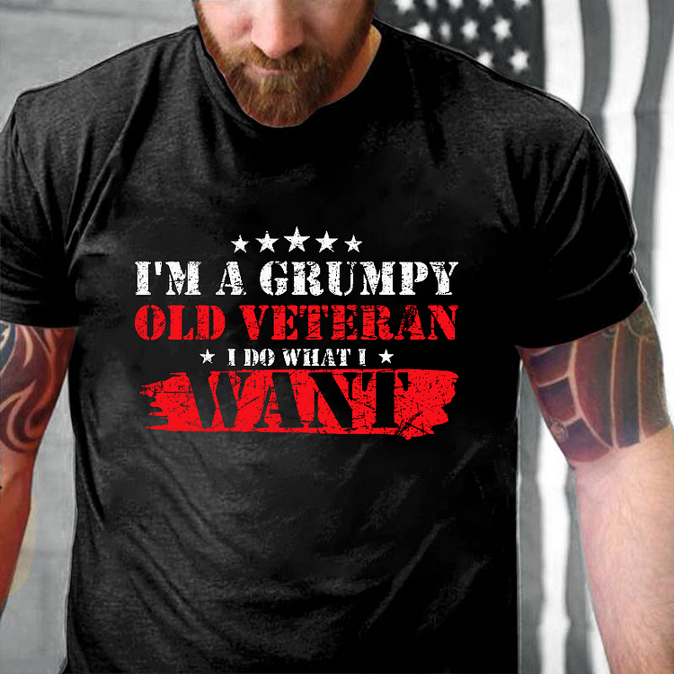 I'm A Grumpy Old Veteran I Do What I Want Color Matching Men's T-shirt
