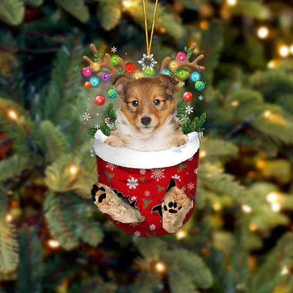 Shetland Sheepdog 2 In Snow Pocket Christmas Ornament.