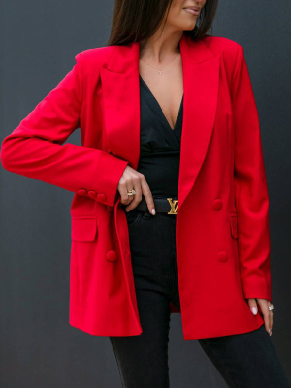 Mature Women's Fashion Autumn And Winter Long-sleeved Double-breasted Blazer