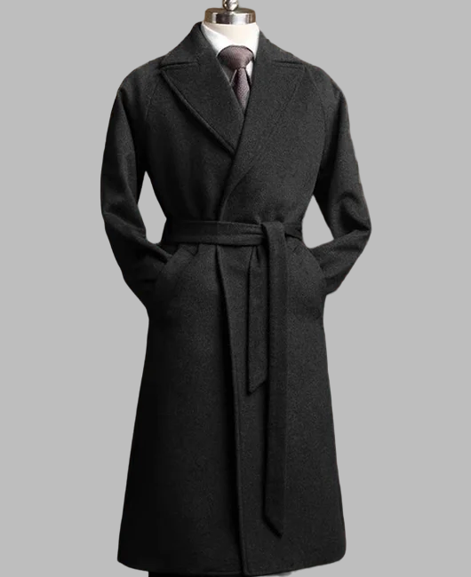 Lapel Collar Pockets Wrap Solid Long Sleeve Overcoat