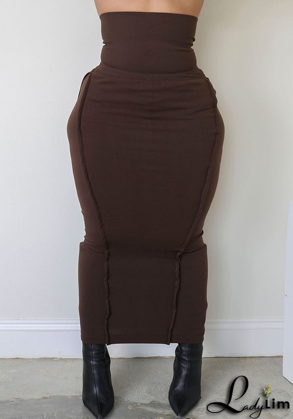 Women's Fashion Solid Color High Waist Elastic Tummy Control Patchwork Car Trim Maxi Dress