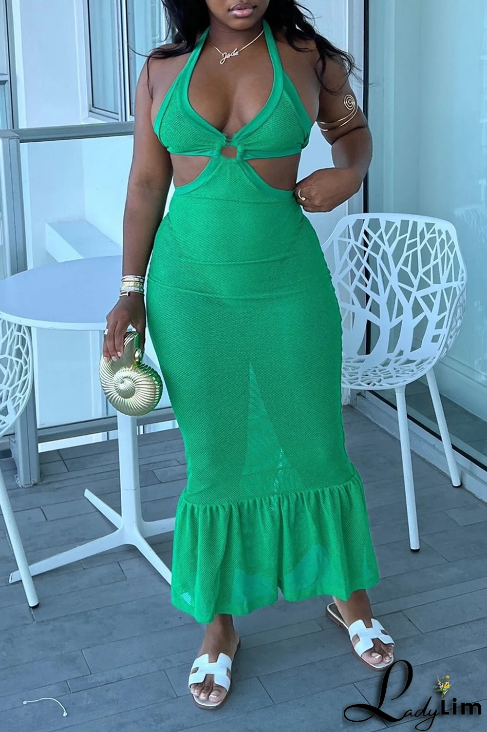 Red Sexy Solid Split Joint Halter Trumpet Mermaid Dresses