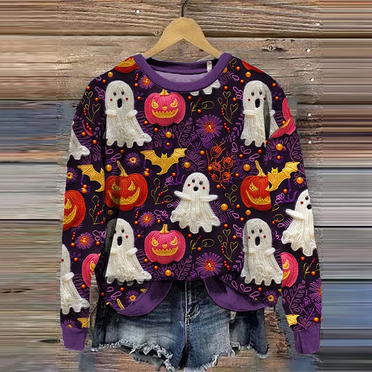 Utbros Women'S Halloween Boos Print Long Sleeve Sweatshirt