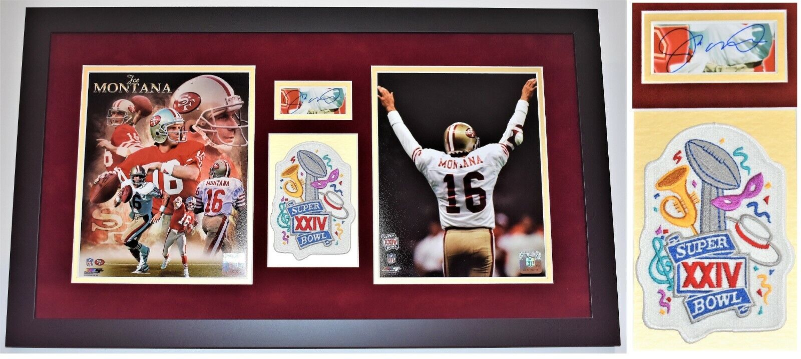 Joe Montana Signed Autographed Photo Poster painting 49ers Super Bowl XXIV Patch Framed PSA/DNA