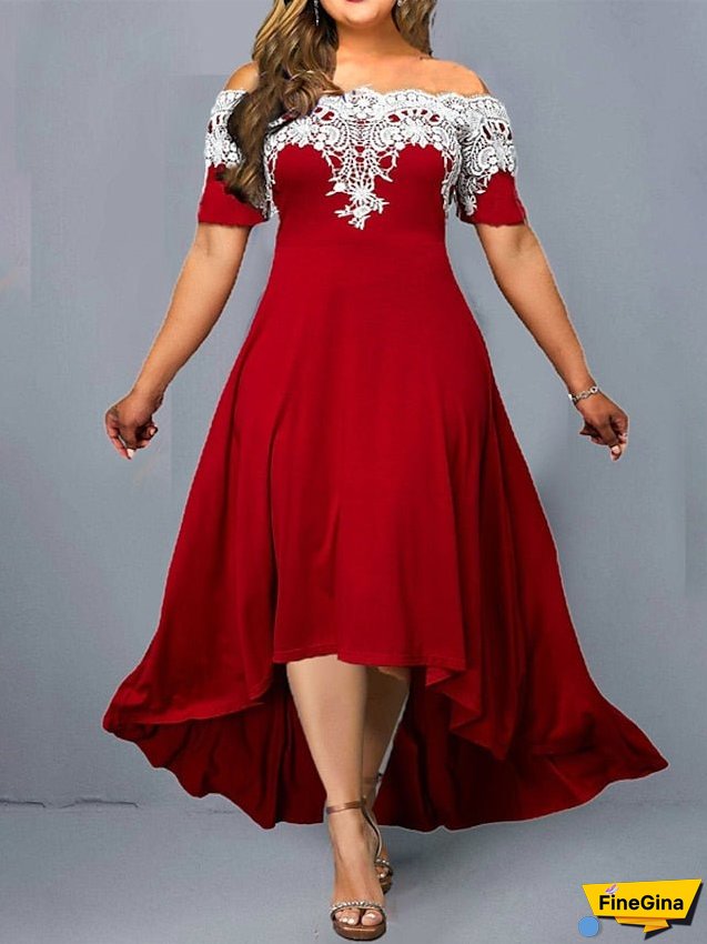 Plus Size Party Dress Floral Off Shoulder Short Sleeve Spring Fall Elegant Formal Maxi long Dress Party Evening Party Dress for Women