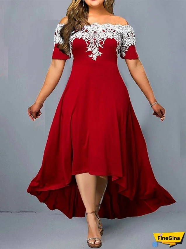 Plus Size Party Dress Floral Off Shoulder Short Sleeve Spring Fall Elegant Formal Maxi long Dress Party Evening Party Dress for Women