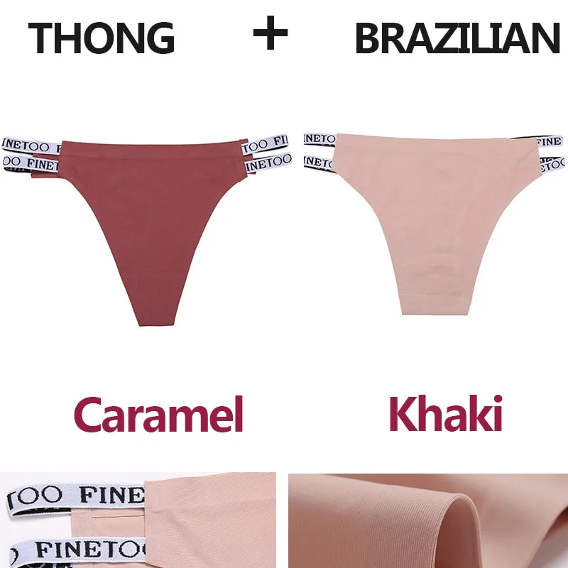 2PCS/Set Seamless Women's Thong Sexy Bikini Underwear G-string Letter Lingerie Femme Low-Rise Panties Ice Silk Women Underpants