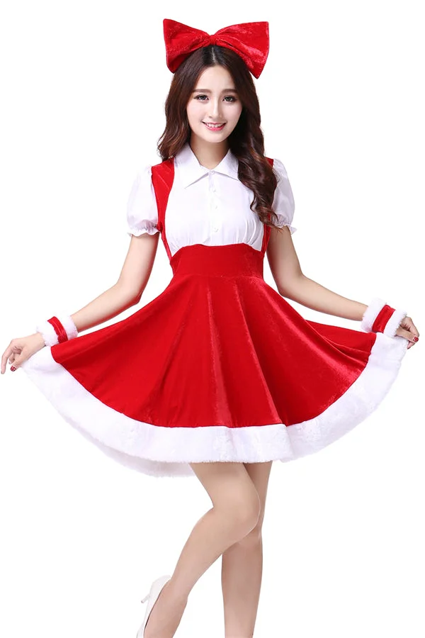 Cute Adult Mini Santa Claus Dress Christmas Costume Red-elleschic