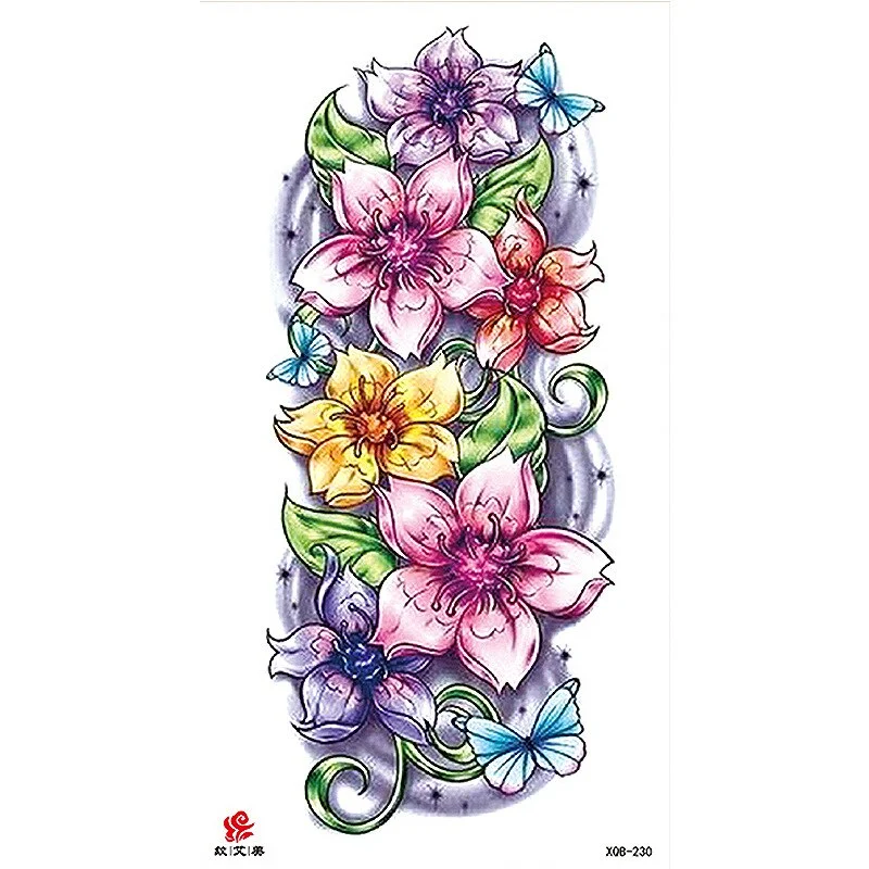 Sdrawing Temporary Tattoo Sticker Flash Tattoos Skull Snake Wolf Blue Pink Rose Flowers Body Art Arm Fake Sleeve Tatoo Women