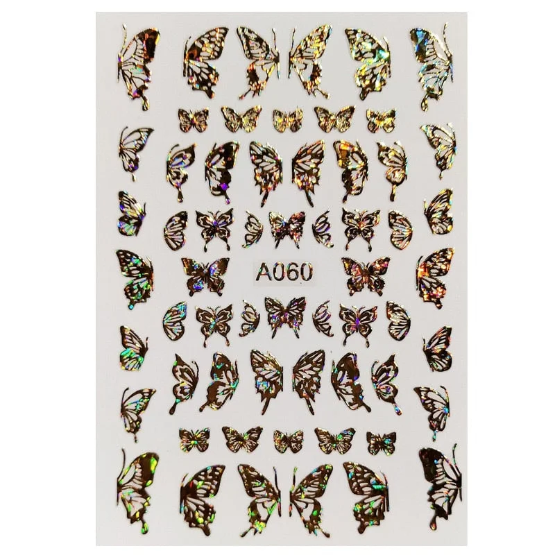 Holographic Butterfly Designs Sticker Nail Decal DIY Slider for Manicure Nail Art Watermark Manicure Decor-Nail Inspo