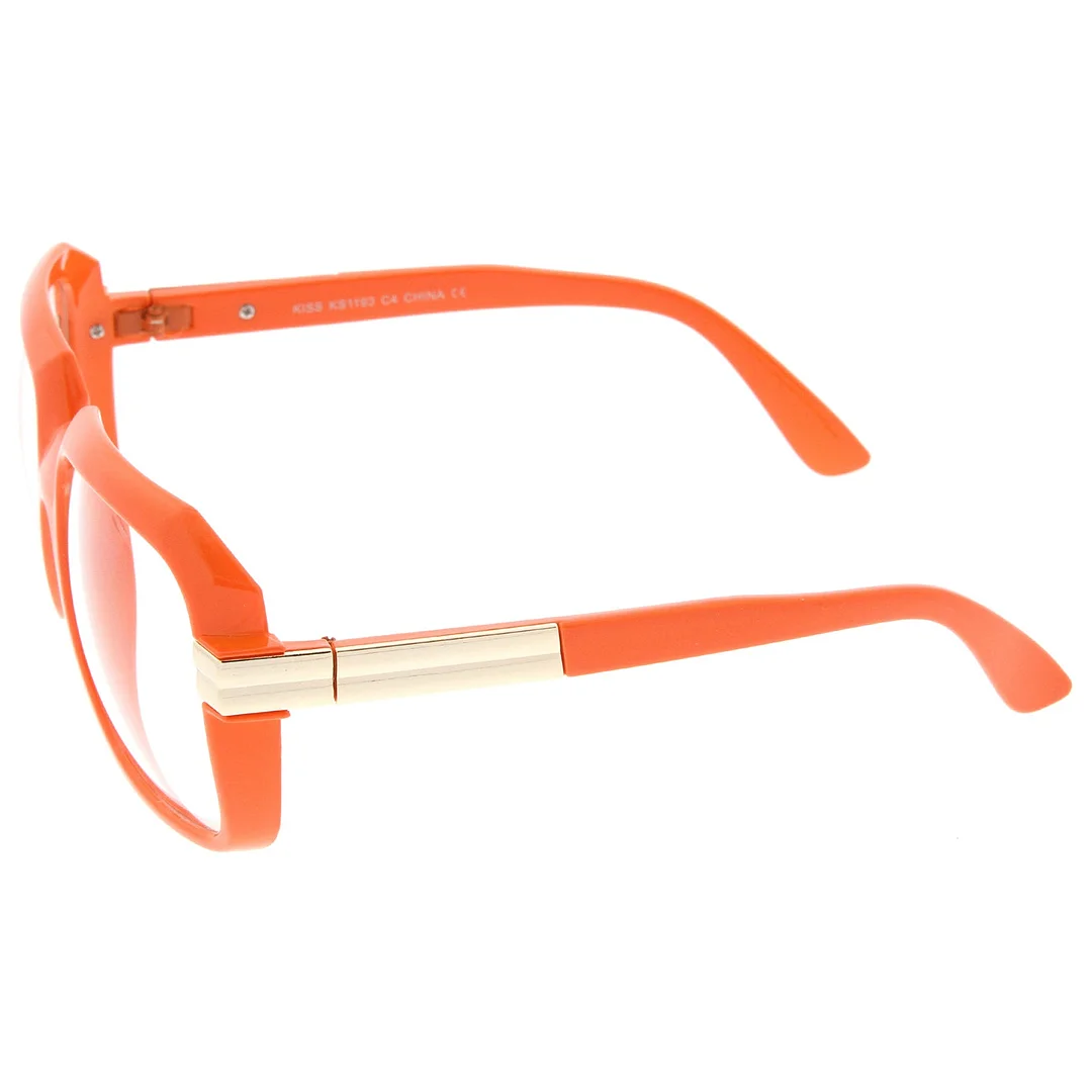 Large Colored Metal Accent Temple Clear Lens Square Glasses 55mm