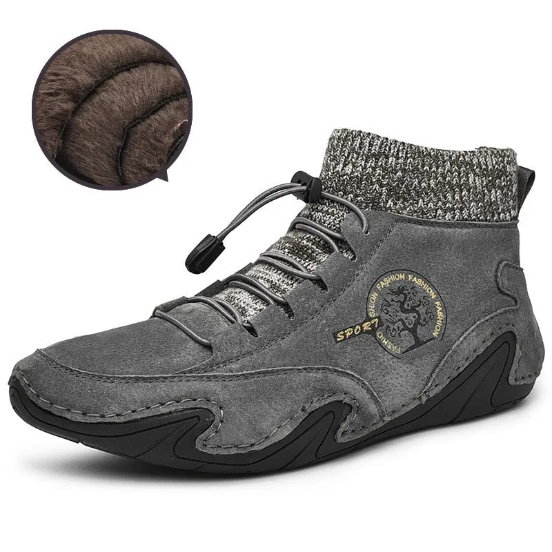 Vintage Men Boots Suede Leather Western Ankle Boots Men Warm Fur Winter Snow Boots Casual Shoes Sneakers Cowboy Botas JKPUDUN