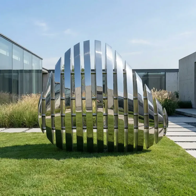 Modern Stainless Steel Pebble Sculpture Set &ndash; Abstract Outdoor Garden Landscape Art Installation