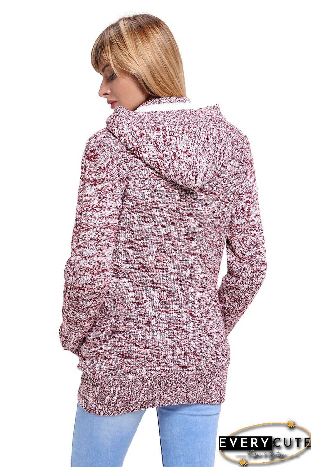 Red Long Sleeve Button-up Hooded Cardigans