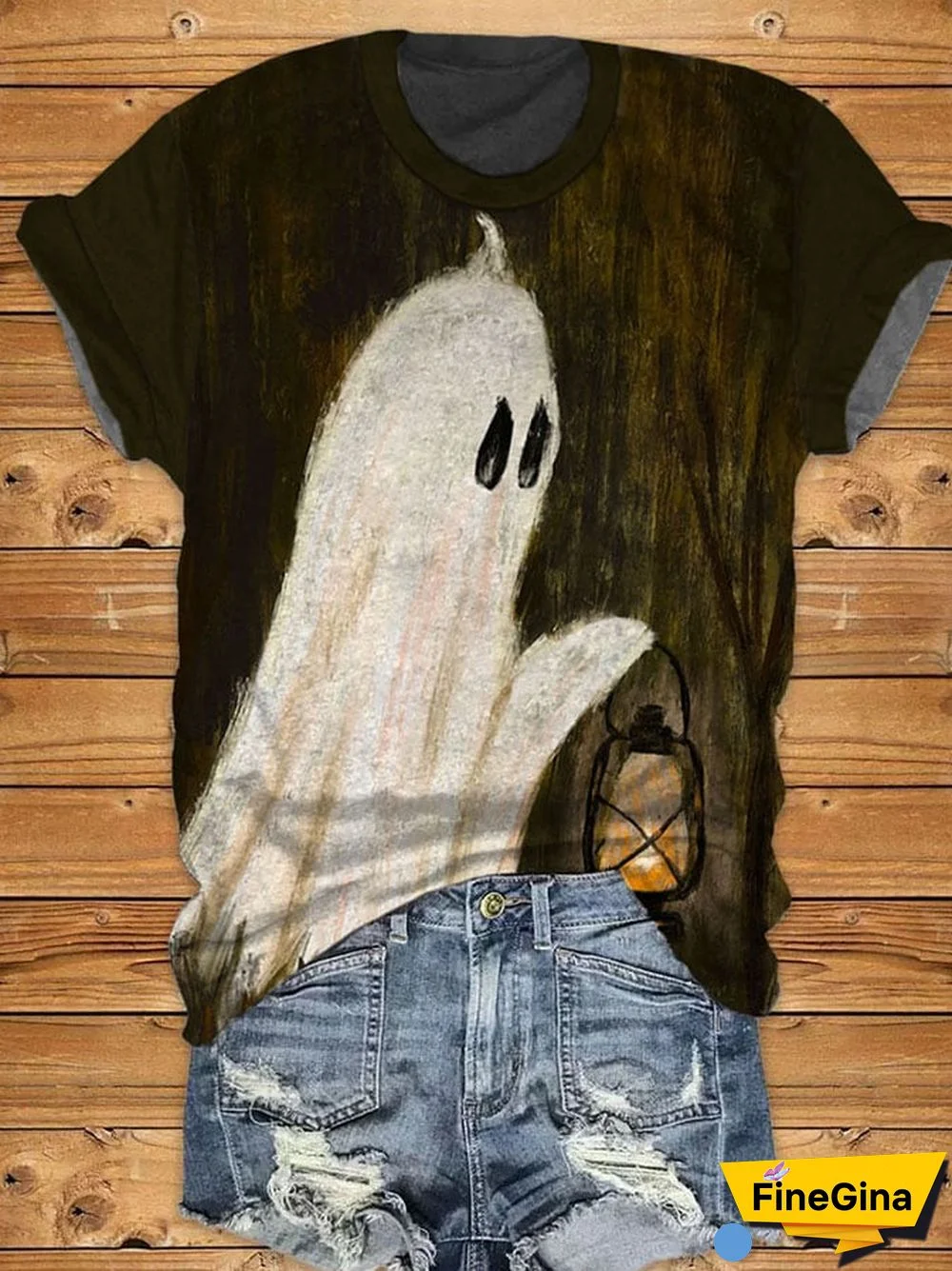 Women's Casual Ghost Art Printed Short Sleeve T-Shirt