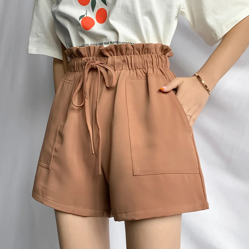 Uveng Suit Shorts Female Large-Size Korean Version Of Loose 2025 New Summer High-Waisted A-Leg Broad Leg Pants