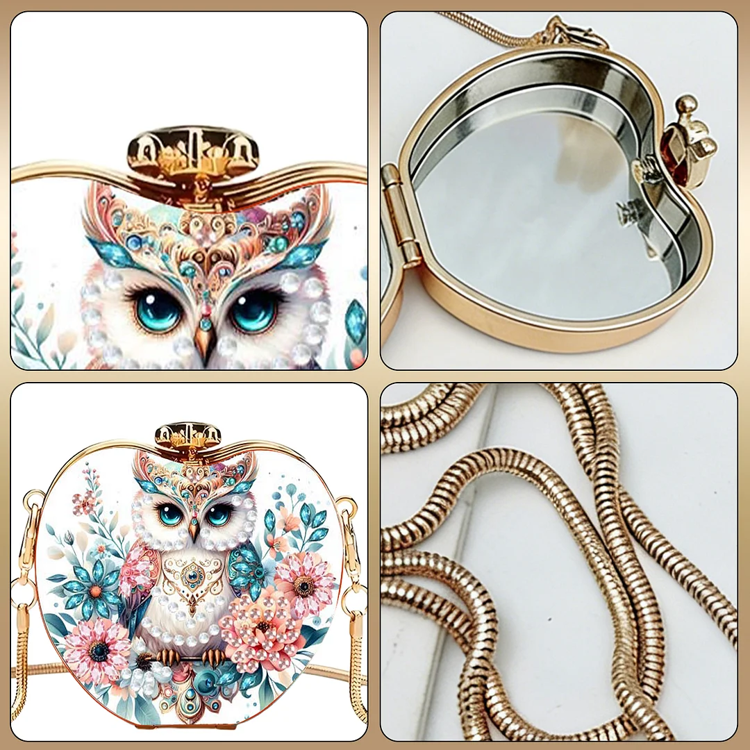 Owls and Flowers DIY Acrylic Love Diamond Art Painting Card Case Wallet with Chain Small Diamond Painting Crossbody Bag for Adults Women Girls Gift
