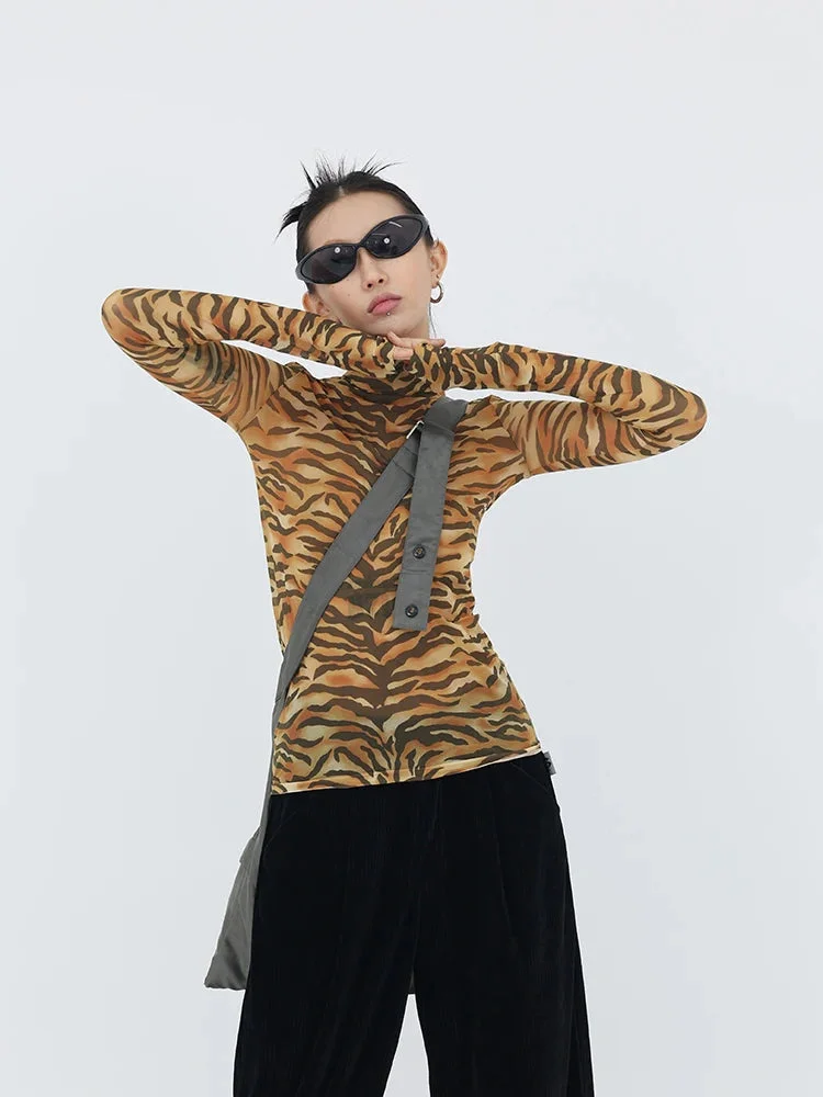 Brownm Tiger Mesh Top