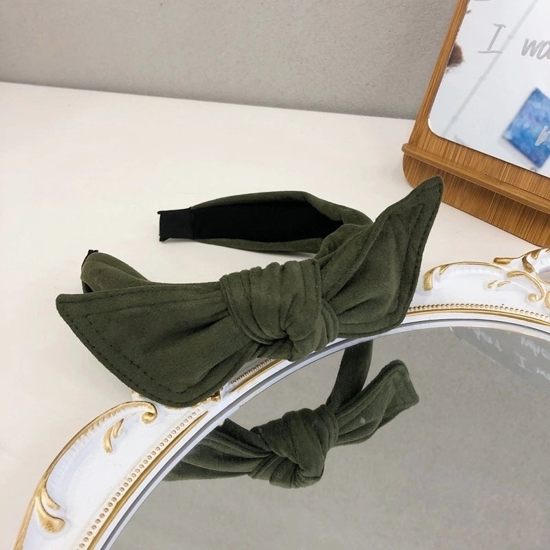 Simple Velvet Bow Headband Rabbit Ears Wide-brimmed Suede Headband