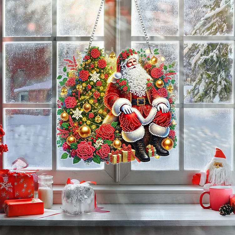 Xmas Tree Santa Claus Theme 2D/Flat DIY Diamond Art Pendant Wall