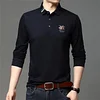 Striped Neckline Embroidered Polo Shirt