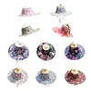 2 in 1 Bamboo Foldable Hand Fan Sun Hat Floral Printed Chinese Style Handheld Foldable Wide Brim Hat for Women Outdoor Beach Travel Accessory