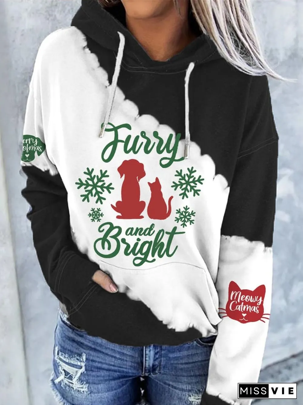 Women's Furry And Bright Print Long Sleeve Hoodie