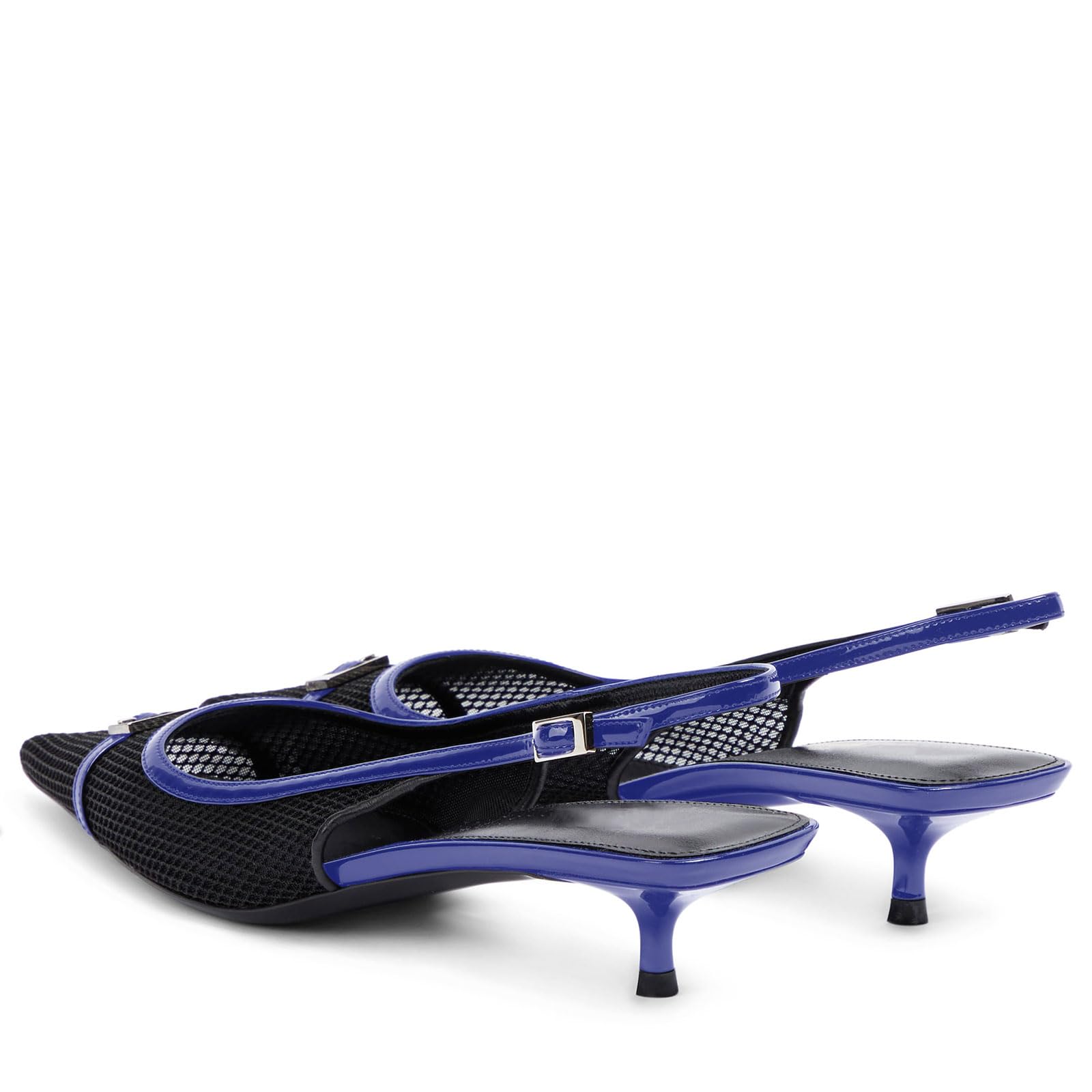 2.36" Women's Pointed Toe Red Bottom Sandals Slingback Shoes Kitten Heel Pumps Mesh Summer Shoes-MERUMOTE