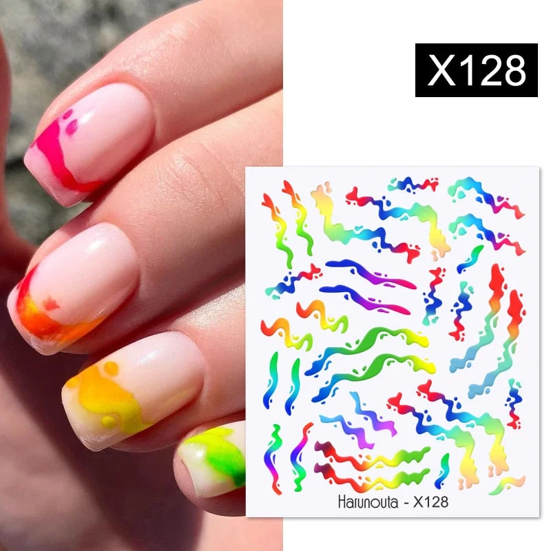 Harunouta Butterfly Flower Design Leaves Nail Water Decals Color Wave Geometric Line Charms Sliders Decoration Tips For Nail Art-Nail Inspo