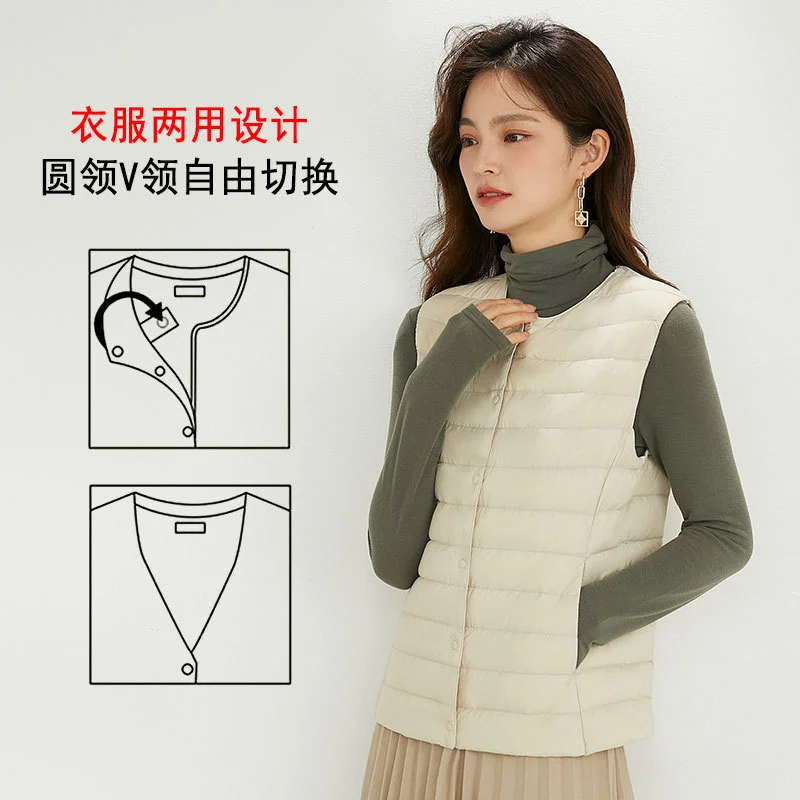 Woherb 2024 New Autumn And Winter Light Down Jacket Vest Female Warm Slim Inside The Vest Vest White Duck Velvet-Outfit Ideas