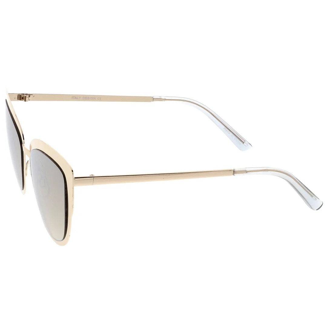 Premium Oversize Metal Cat Eye glasses With Colored Mirror Lens 54mm