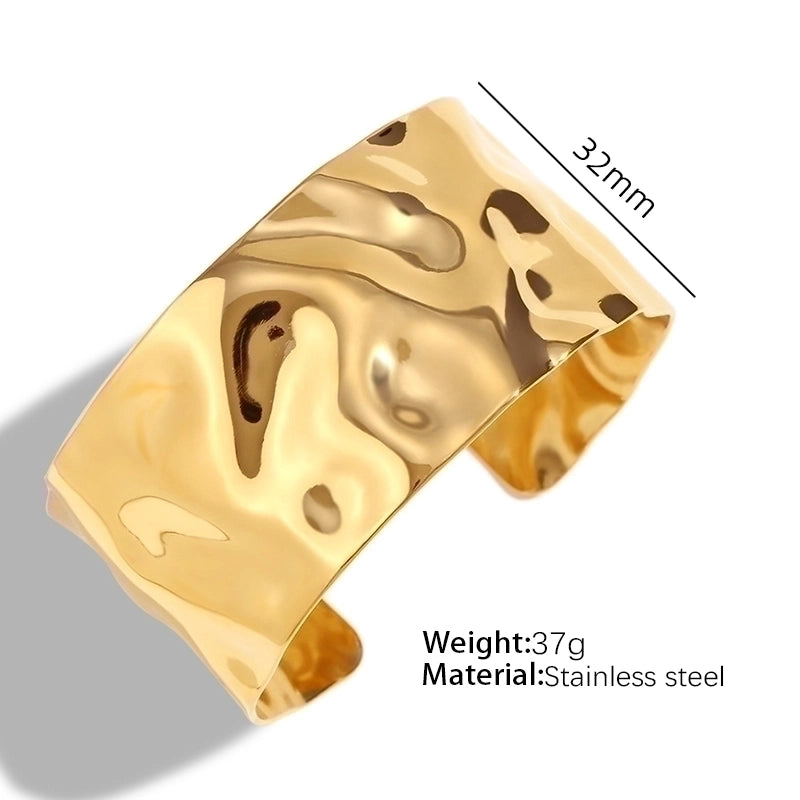 Vintage Style Punk Double Ring Waves Floral Titanium Steel 18K Gold Plated Bangle In Bulk
