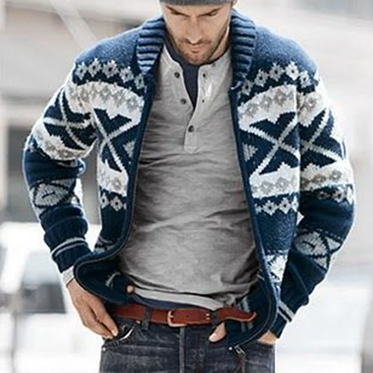 Men's Long Sleeve Jacquard Sweater Jacket