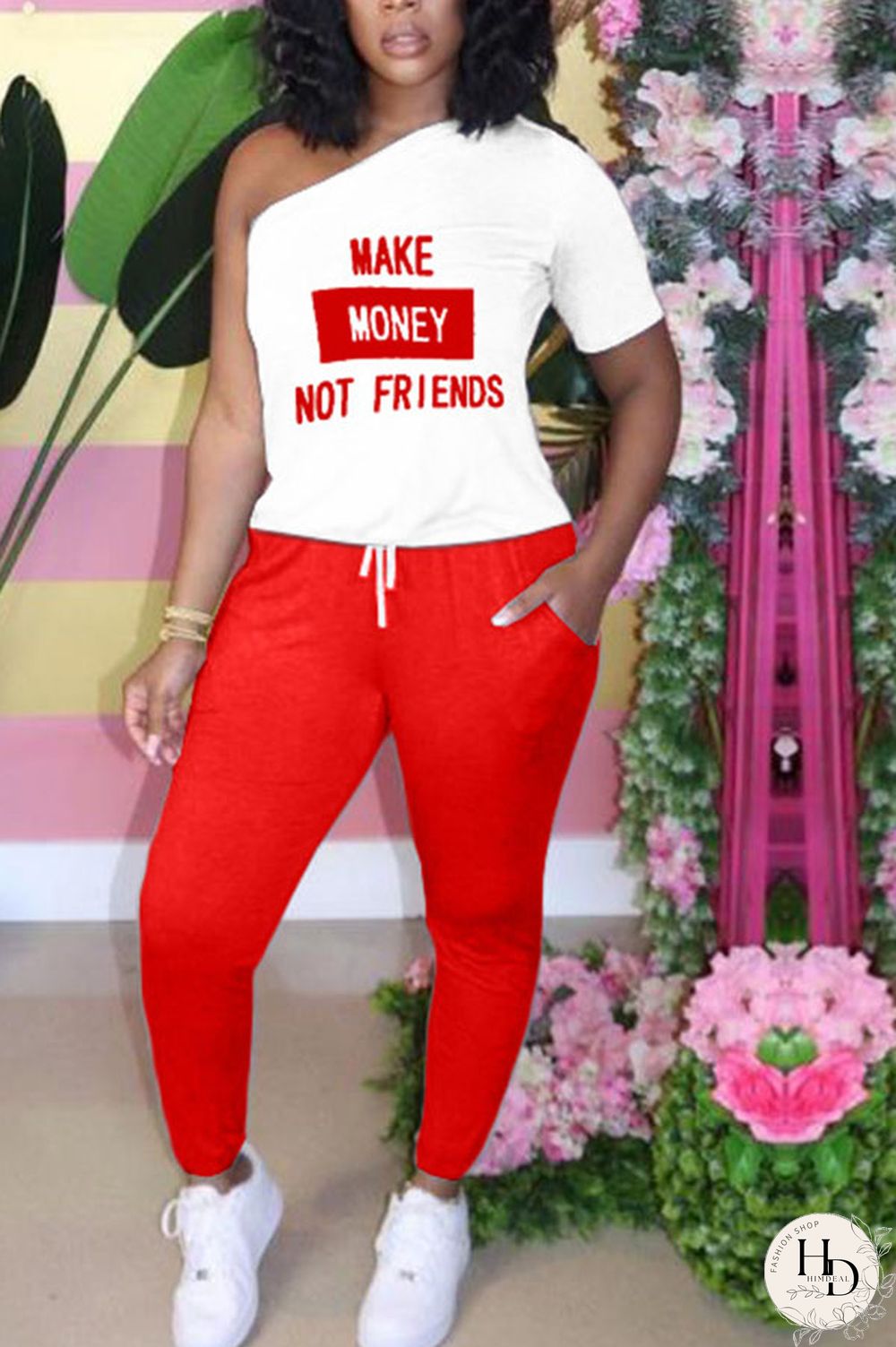 Black Casual Print Asymmetrical Two Piece Suits Harlan Pants Short Sleeve Two Pieces