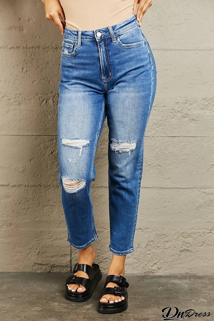 BAYEAS High Waisted Cropped Dad Jeans