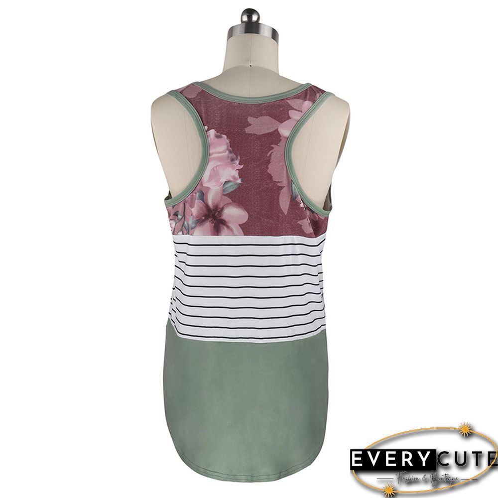Army Green Colorblock Striped Tank Tops
