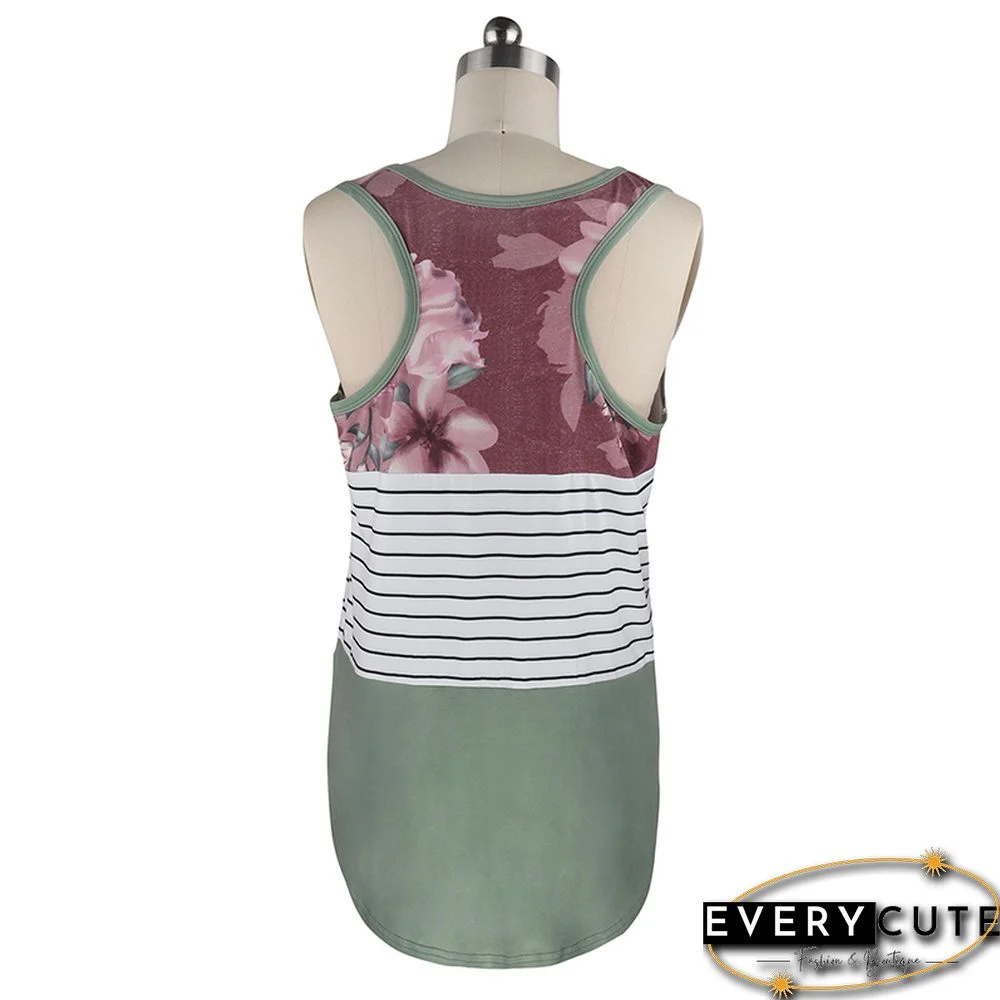 Army Green Colorblock Striped Tank Tops