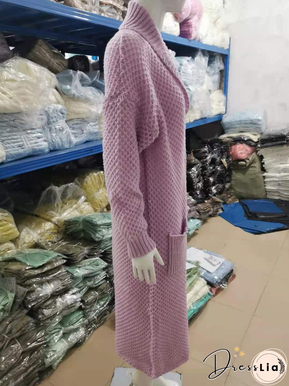 Winter Lapel Knitted Solid Color Long Oversize Sweater