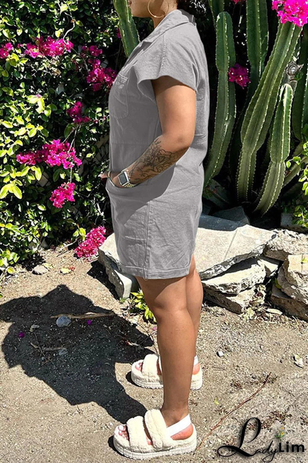 Pink Fashion Casual Solid Patchwork Turndown Collar Regular Romper