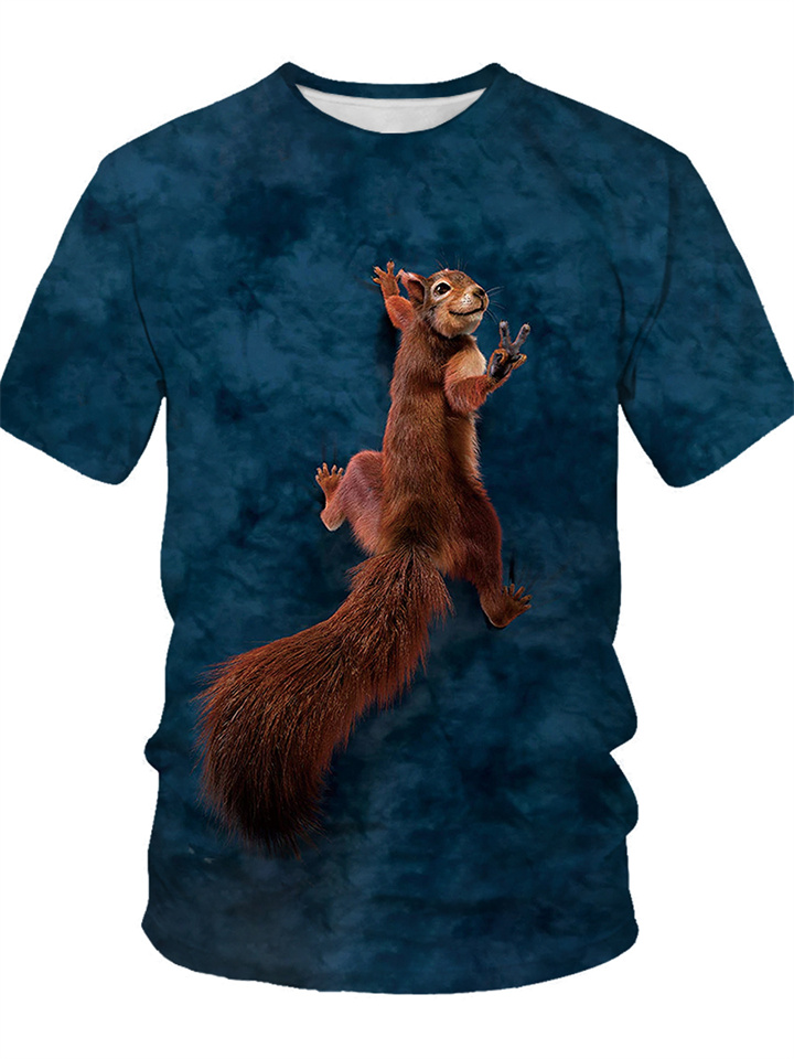 Summer Short-sleeved T-shirt Men 3D Digital Printing Cute Squirrel Men Round Neck Loose T-shirt | 168DEAL