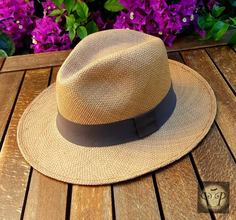Genuine Ecuadorian Coffee Brown Coloured  Panama Hat  Handwoven Toquilla Palm Hat Unique Hat Authentic Fedora Hat