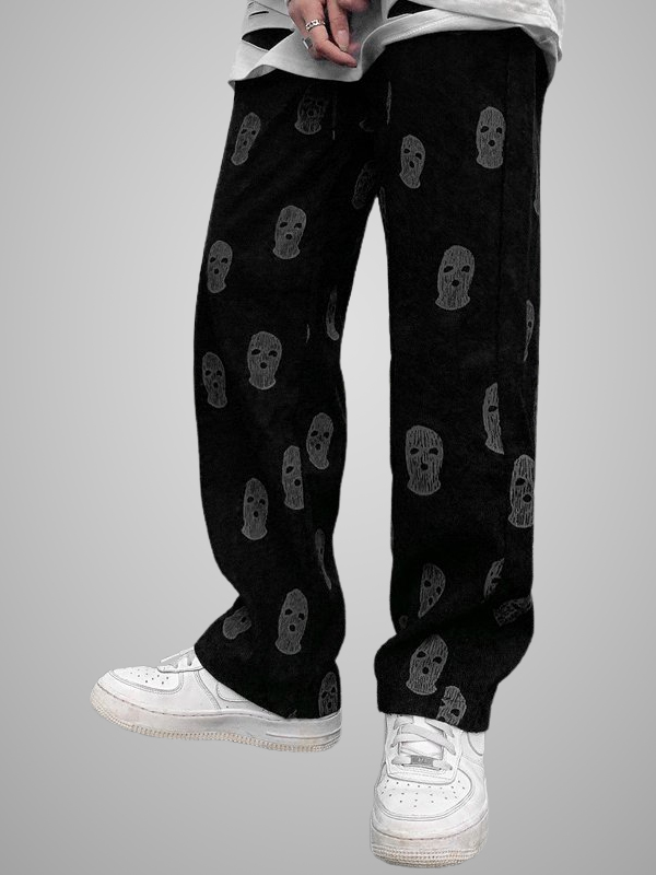 Chic Cute Elegant Vintage Casual Corduroy Solid Color Skull Elastic Waist High-rise Straight Pants